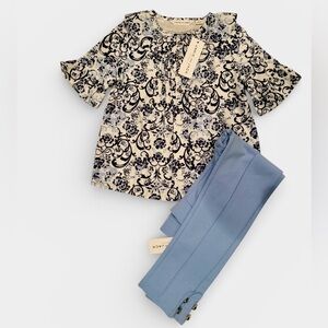 Janie & Jack White Floral Top with sky Blue Leggings - Selling as a Set